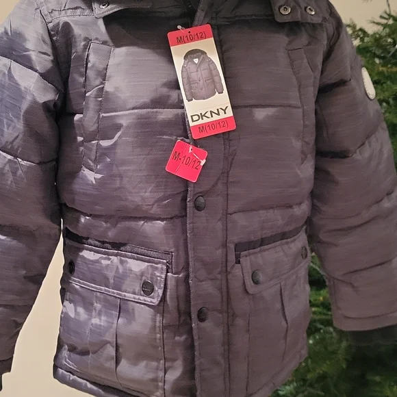 New With Tags DKNY Boys coat, size medium 10/12, dark grey - Picture 3 of 12